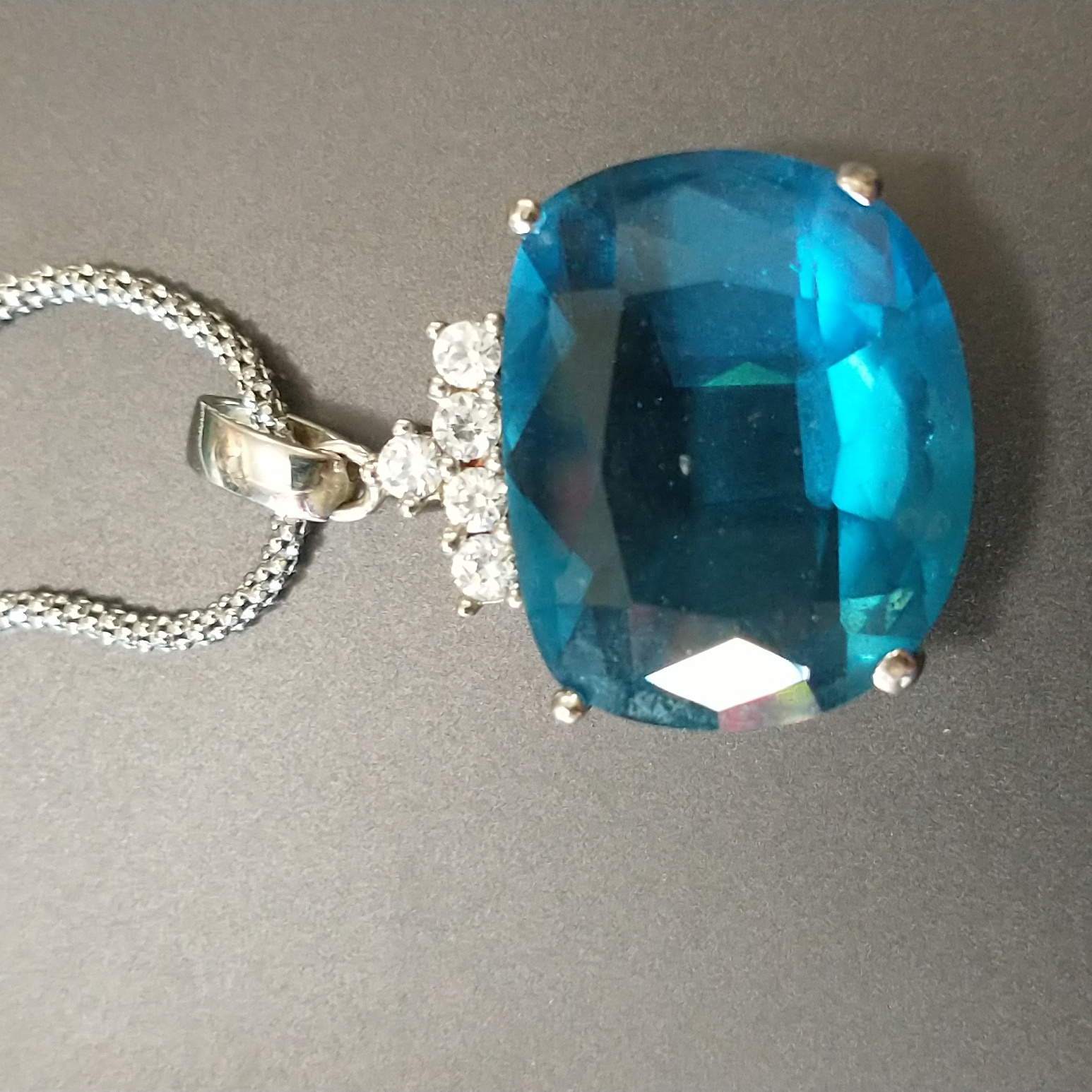 Vintage Stauer Sterling Eternal Hope 15ct Blue & Cz Pendant With 20” Chain